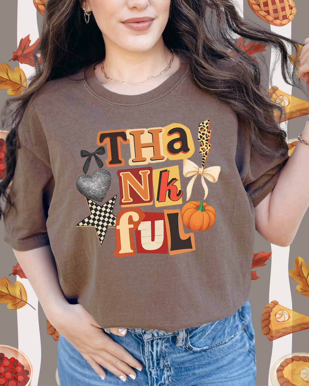 THANKFUL SCRAPBOOK COLLAGE TEE/SWEATER