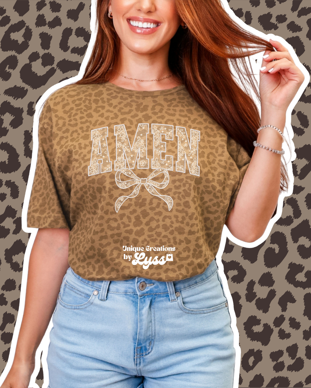 AMEN LACE BOW LEOPARD TEE