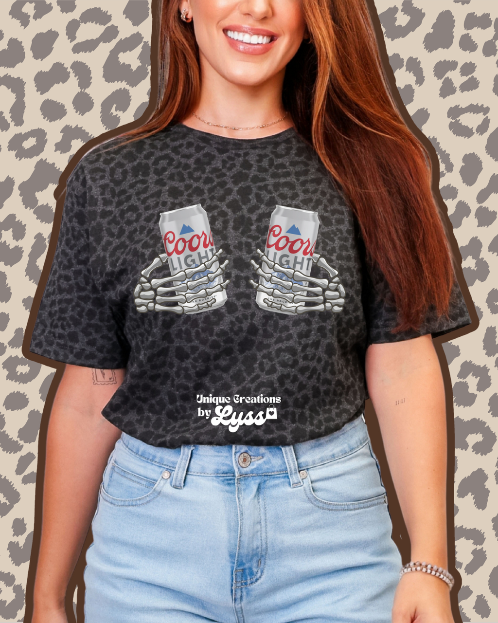 SKELETON HANDS WITH COORS LIGHT LEOPARD TEE