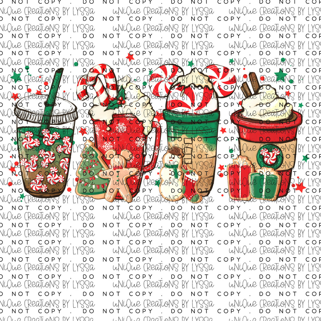 CHRISTMAS DRINKS DTF TRANSFER/UVDTF DECAL