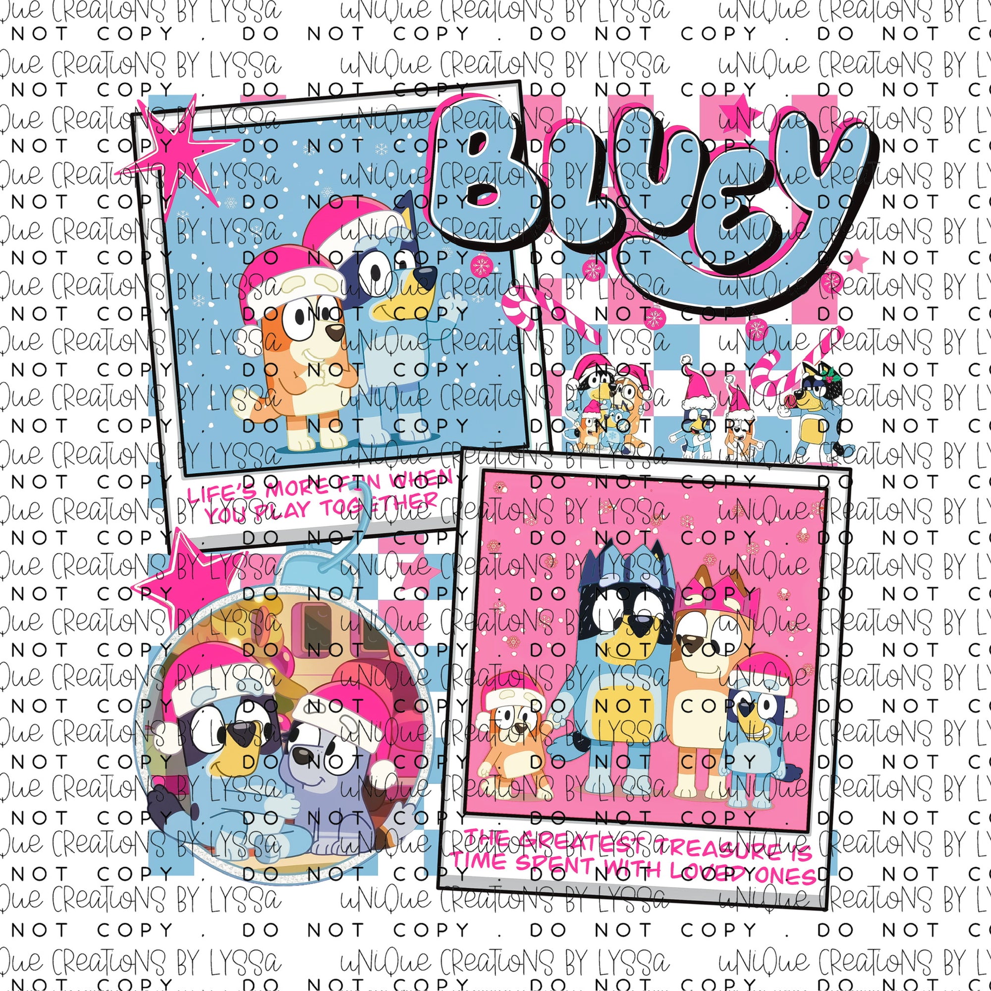 BLUEY CHRISTMAS DTF TRANSFER/UVDTF DECAL