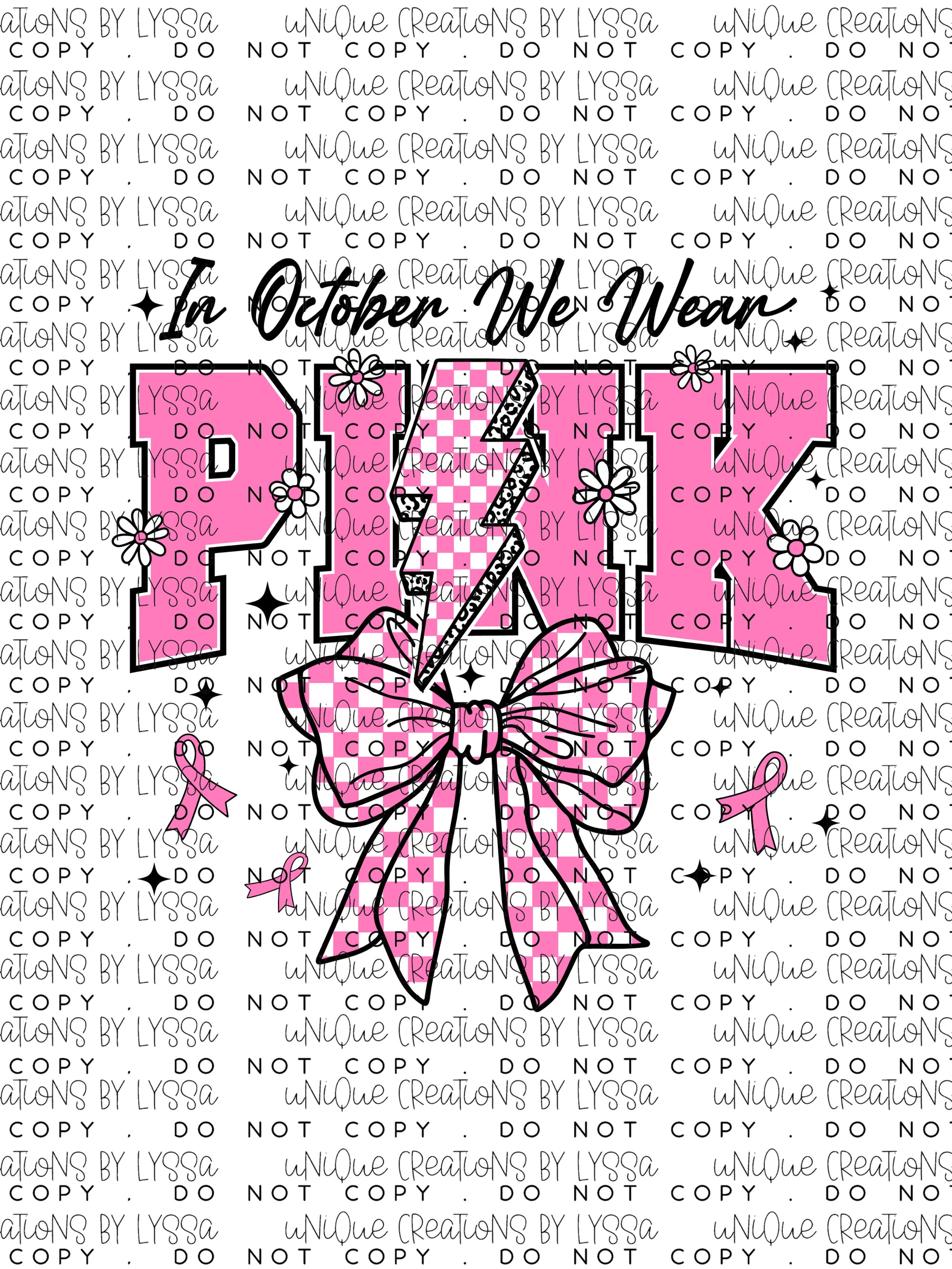 IN OCTOBER WE WEAR PINK CHECKERED BOW DTF TRANSFER