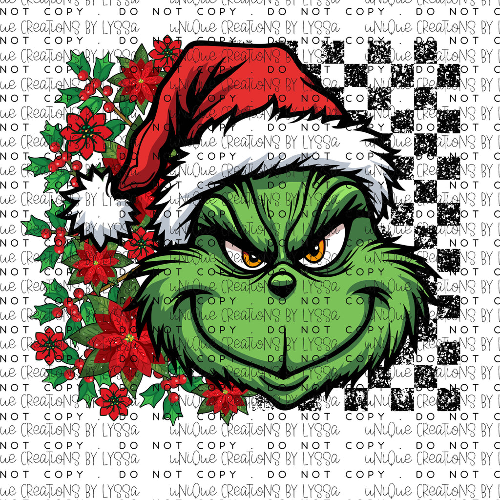 POINSETTIA CHECKERED GRINCH DTF/DECAL