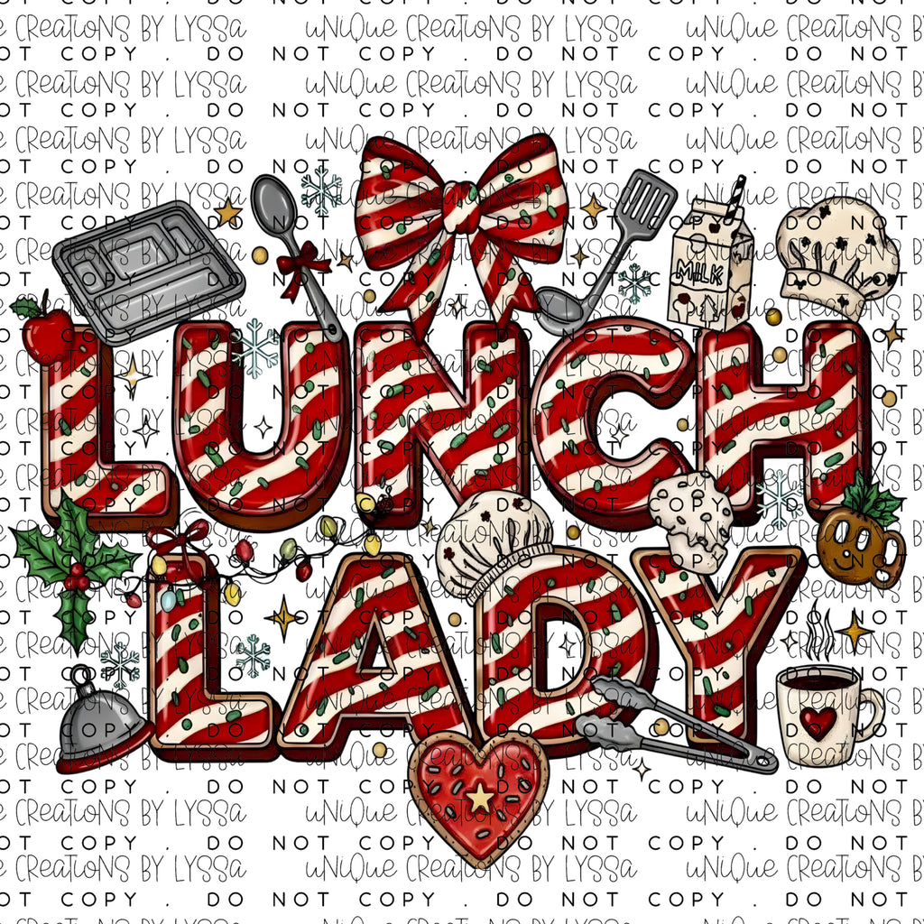 LUNCH LADY XMAS CAKE DTF TRANSFER/UVDTF DECAL