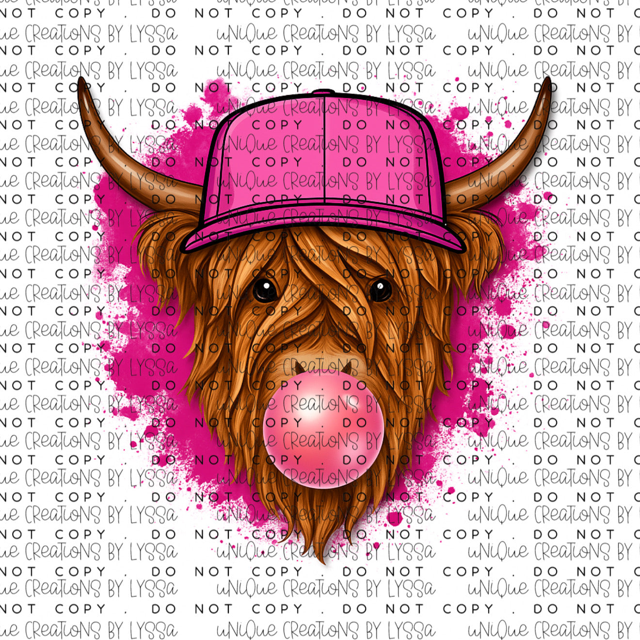 PINK SPLATTER BUBBLE GUM COW DTF TRANSFER