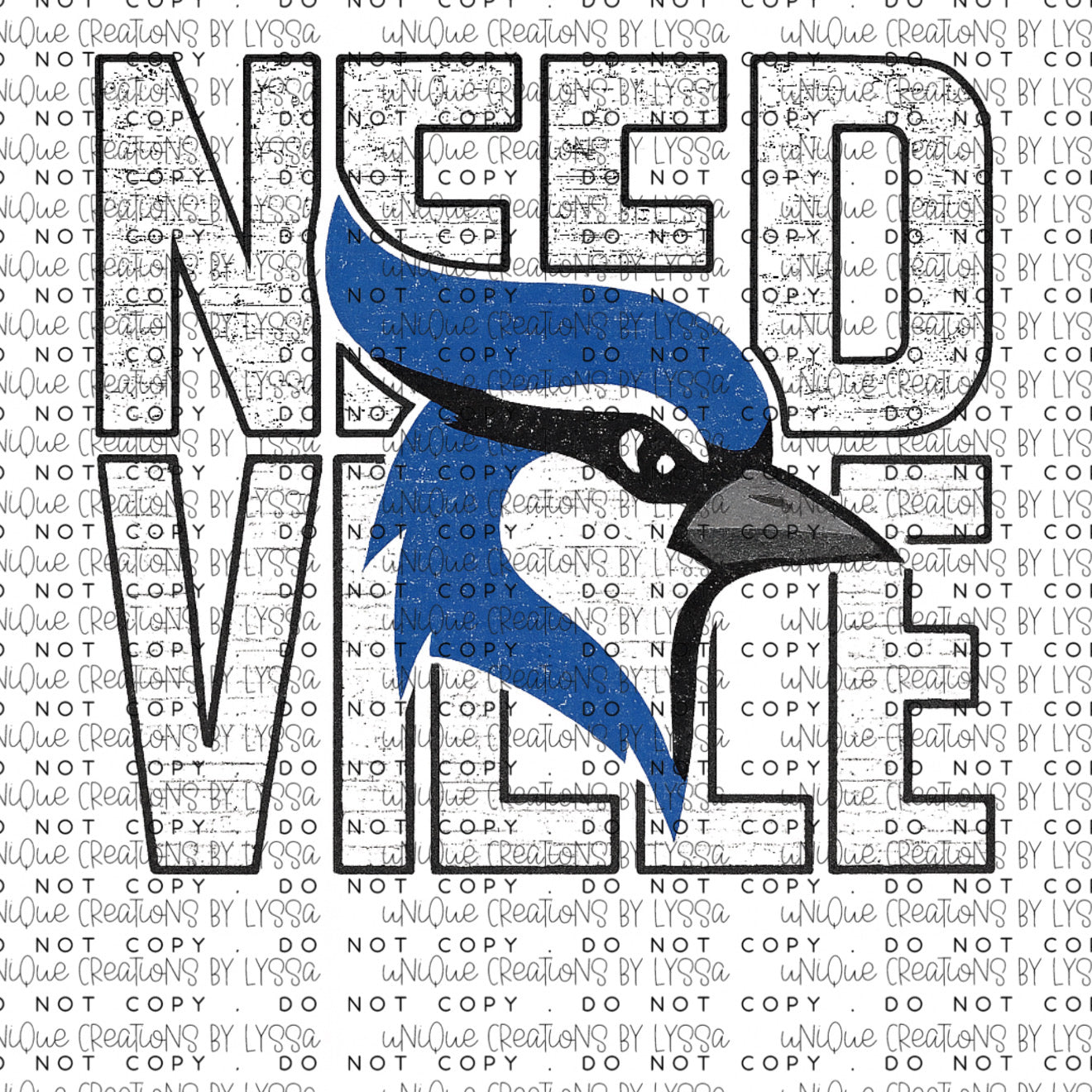 NEEDVILLE W/MASCOT (WHTE) DTF TRANSFER