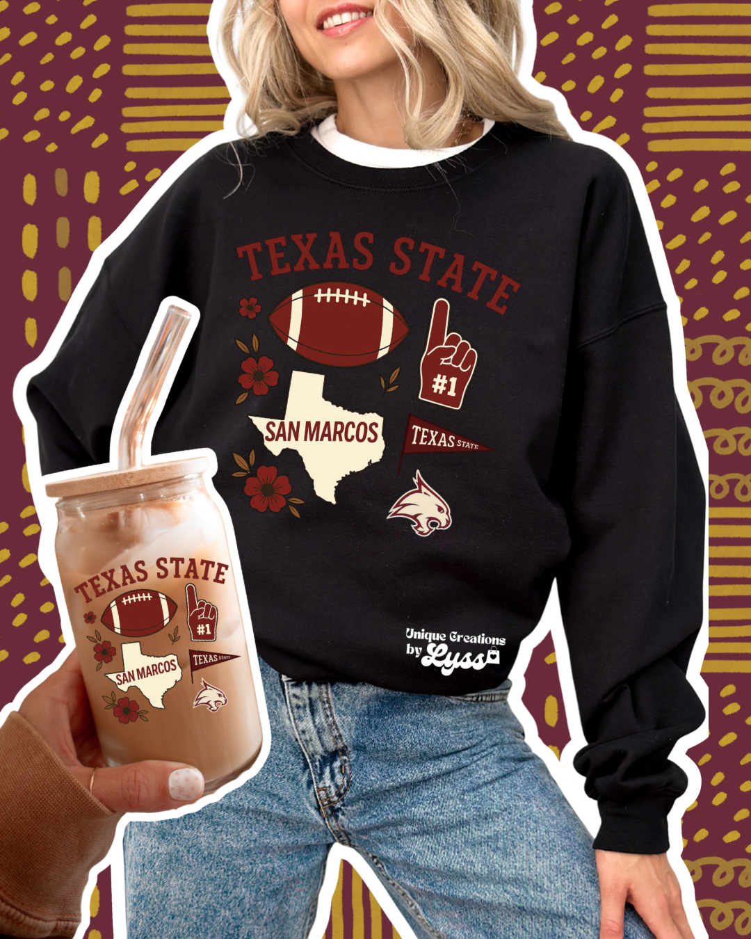 TXST COLLAGE SWEATER + CUP COMBO