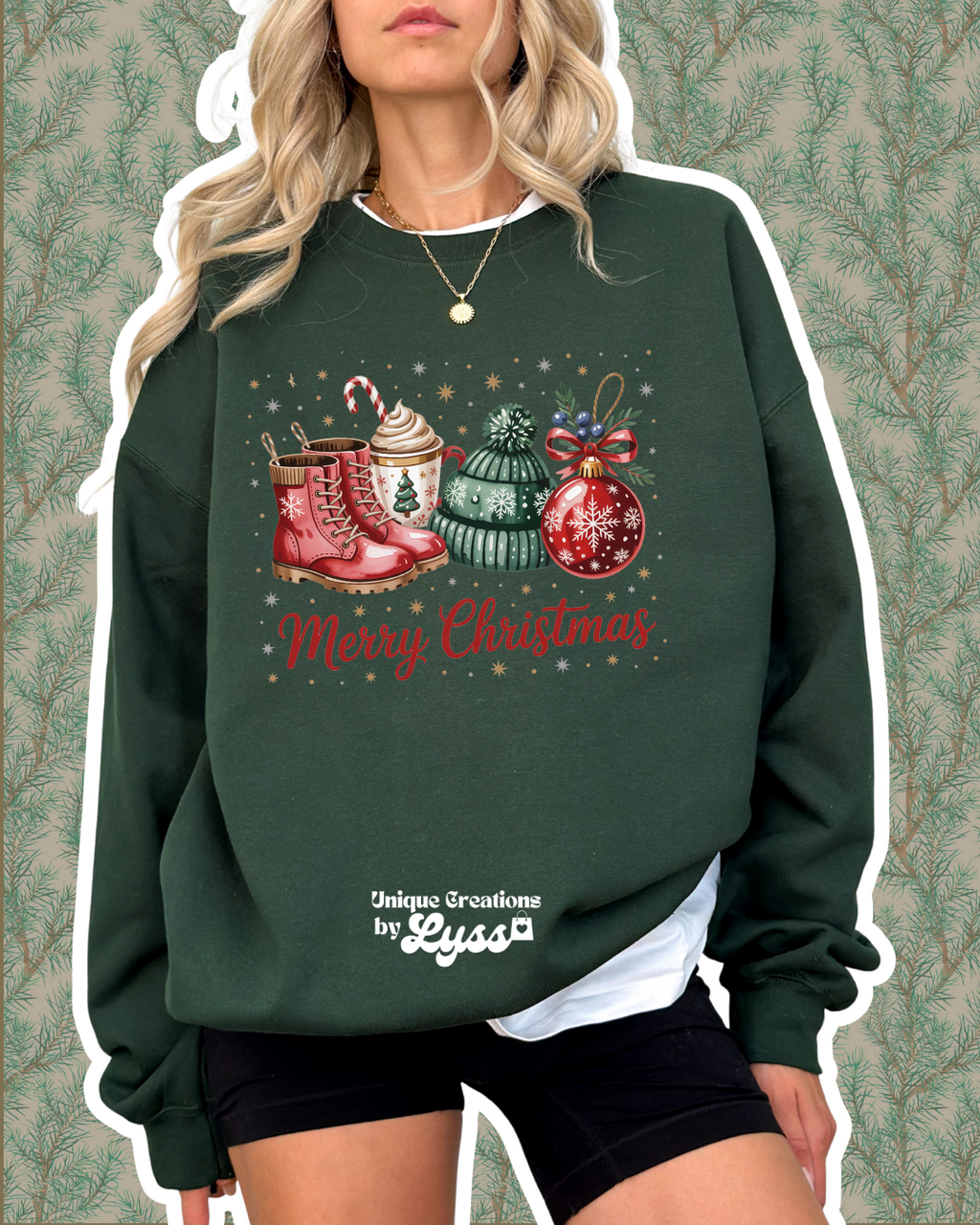 MERRY CHRISTMAS BOOTS COFFEE HAT ORNAMENT TEE/SWEATER