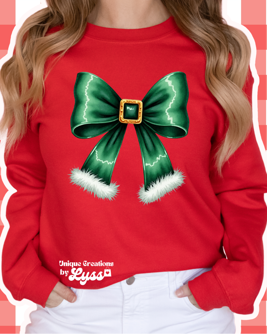 GREEN SANTA BOW TEE/SWEATER